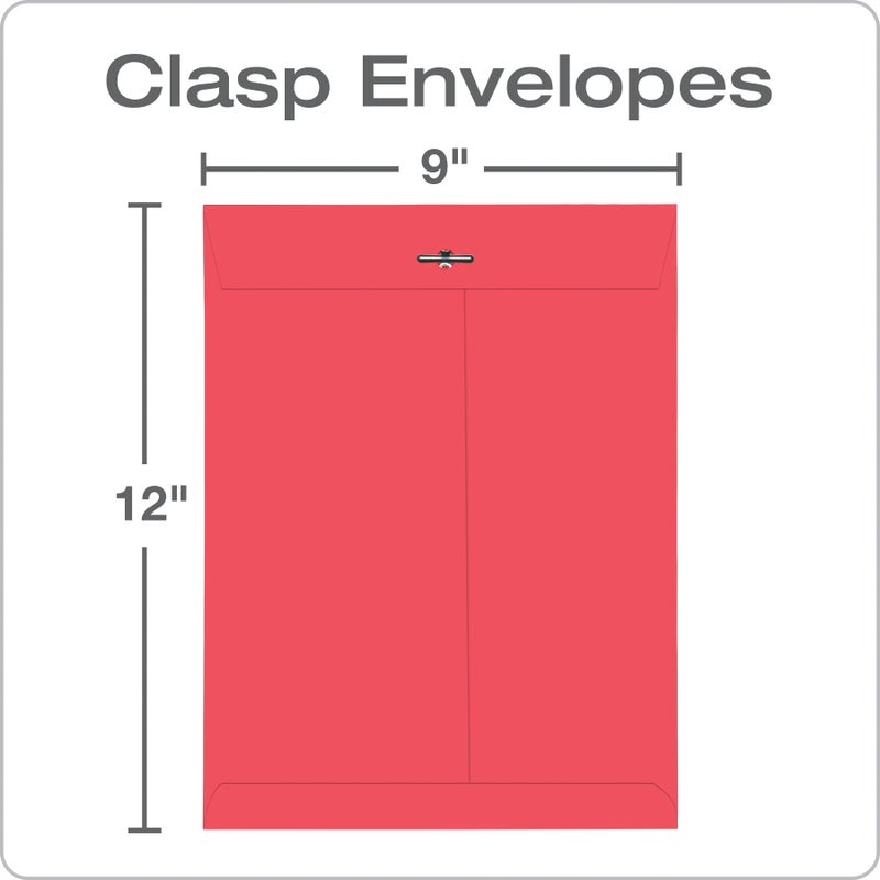 Quality Park 9 x 12 Clasp Envelopes, Clasp and Gummed Closures, Red, 10 per Pack (QUA38734) - Image 2